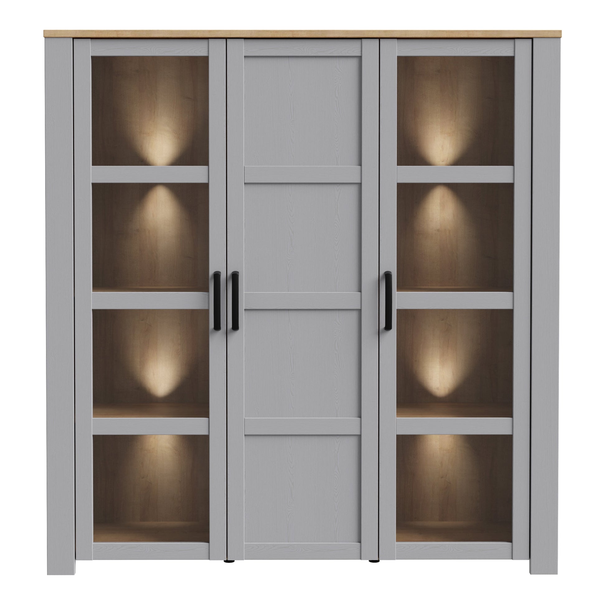 Cote | Furniture Bohol Display Cabinet Large (Inc. 4x LED Lights) - Oak & Grey Oak Bohol, Display Cabinets 801bhlv631m478p8