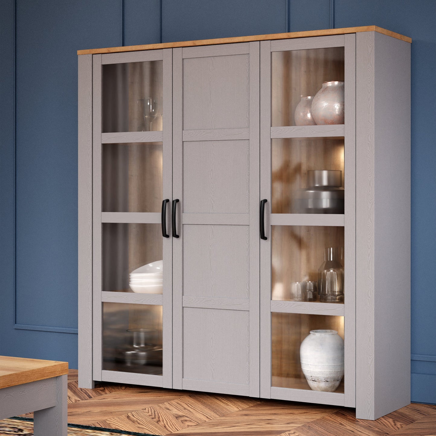 Cote | Furniture Bohol Display Cabinet Large (Inc. 4x LED Lights) - Oak & Grey Oak Bohol, Display Cabinets 801bhlv631m478p8