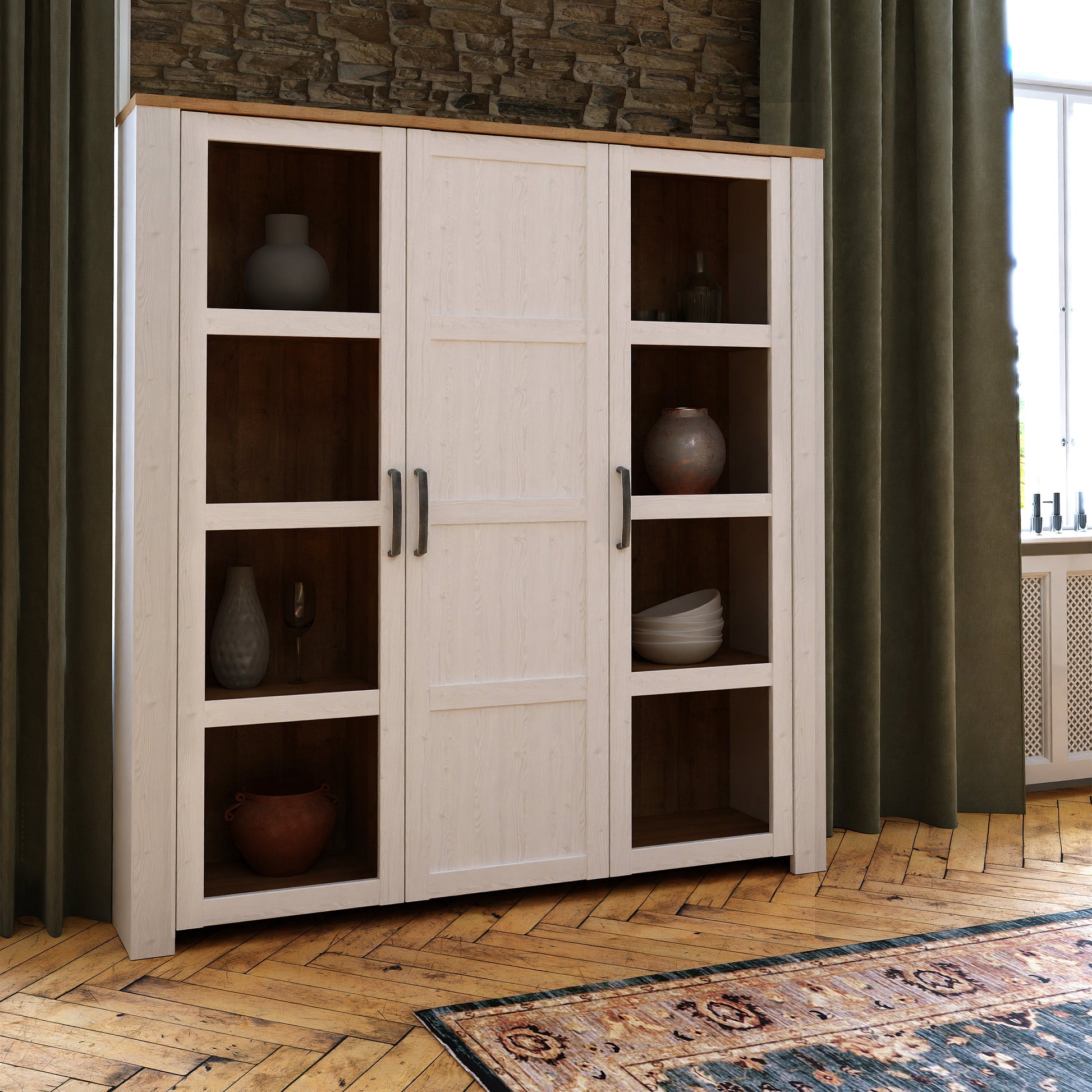 Cote | Furniture Bohol Display Cabinet Large (Inc. 4x LED Lights) - Oak & White Bohol, Display Cabinets 801bhlv631m482p9