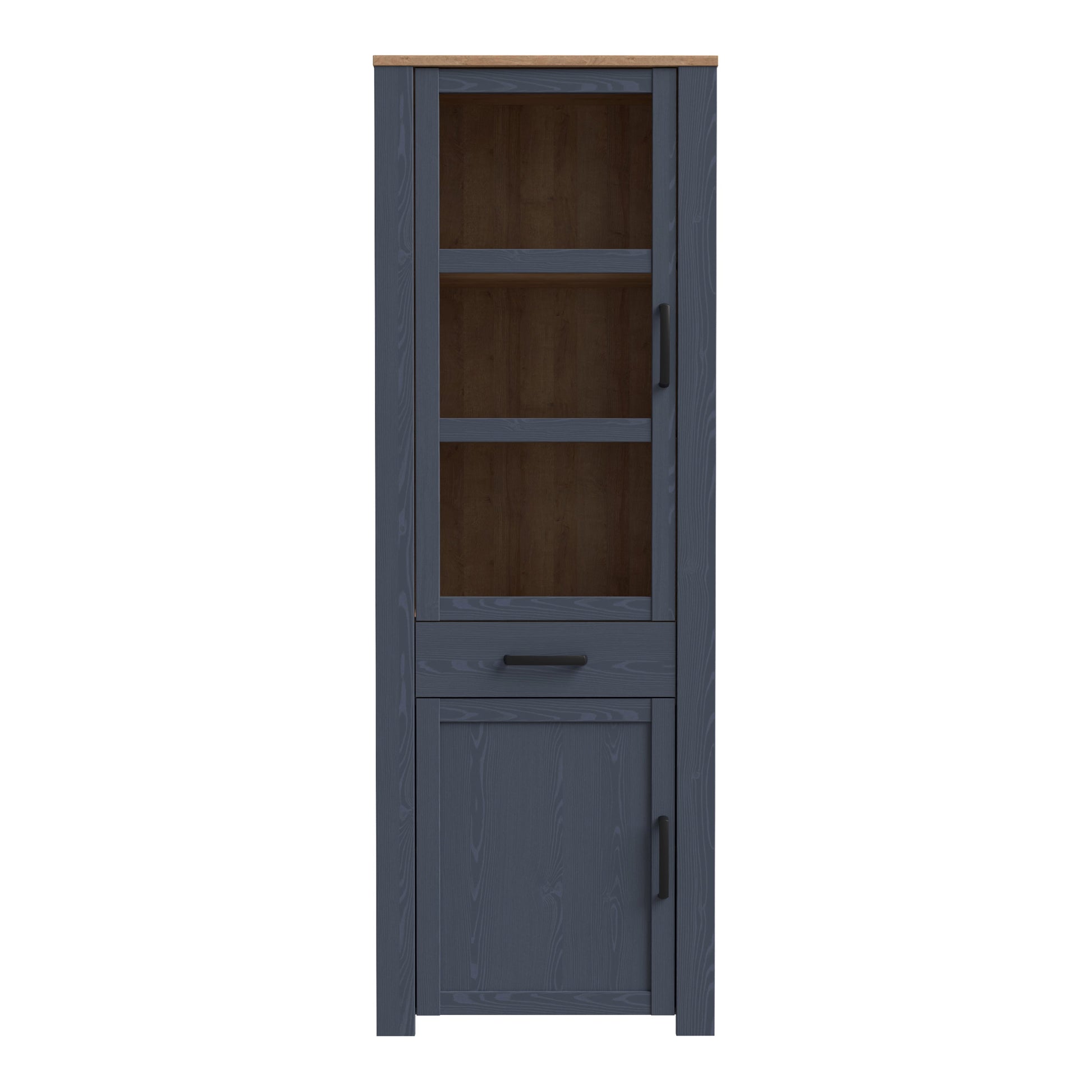 Cote | Furniture Bohol Display Cabinet Narrow (Inc. 2x LED Lights) - Oak & Navy Bohol, Display Cabinets 801bhlv712m348p10