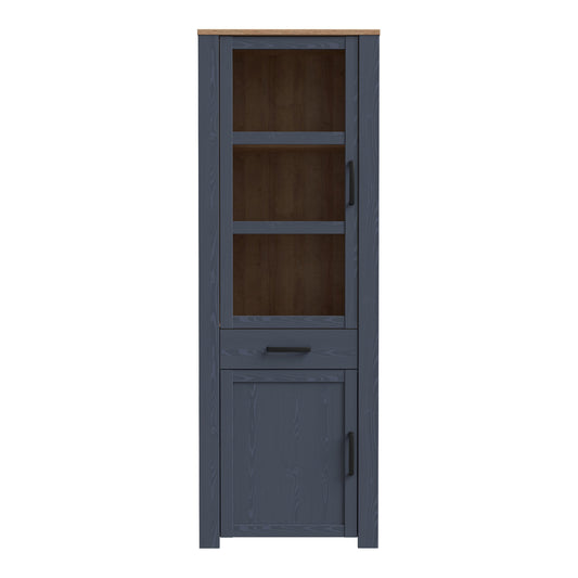 Cote | Furniture Bohol Display Cabinet Narrow (Inc. 2x LED Lights) - Oak & Navy Bohol, Display Cabinets 801bhlv712m348p10