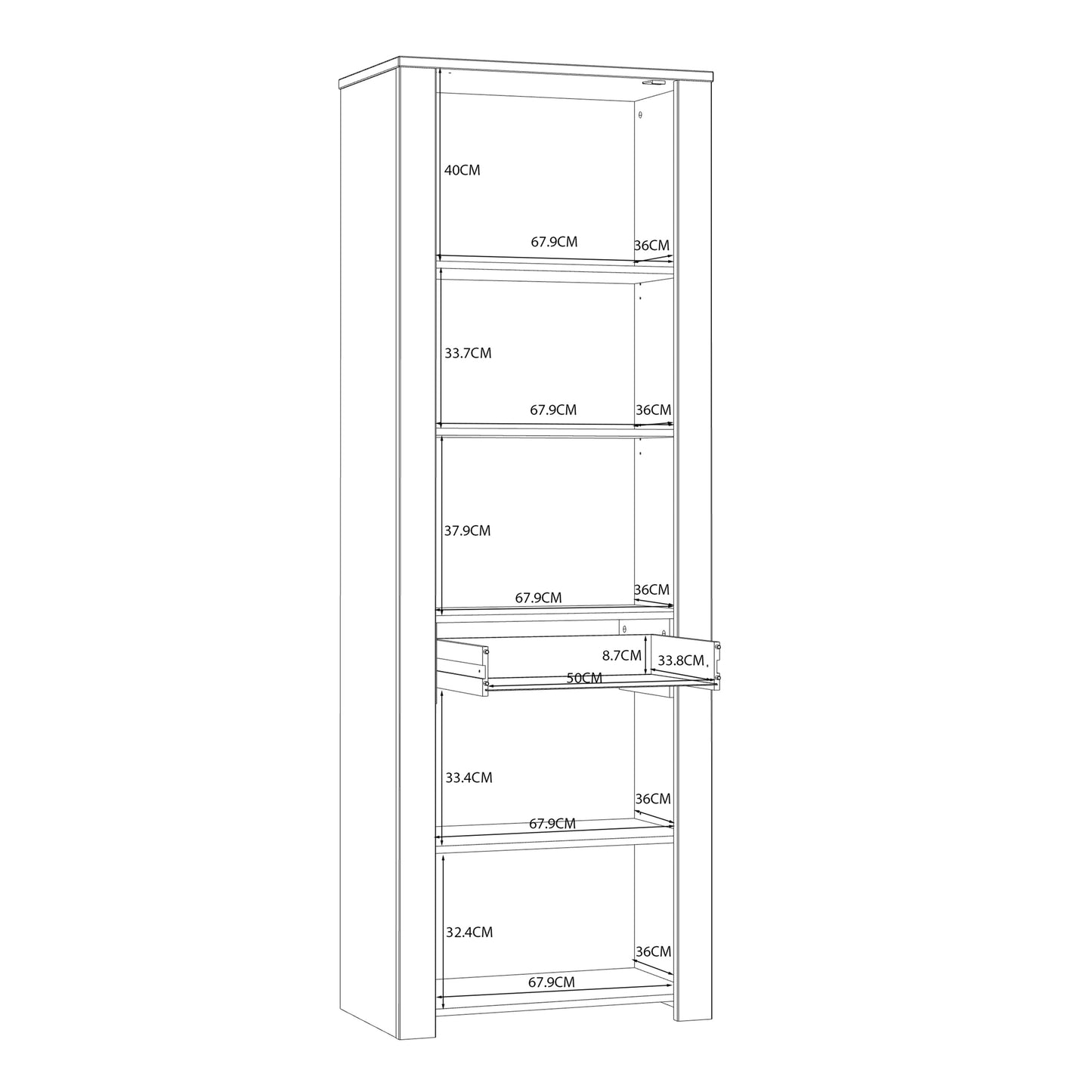 Cote | Furniture Bohol Display Cabinet Narrow (Inc. 2x LED Lights) - Oak & Navy Bohol, Display Cabinets 801bhlv712m348p10