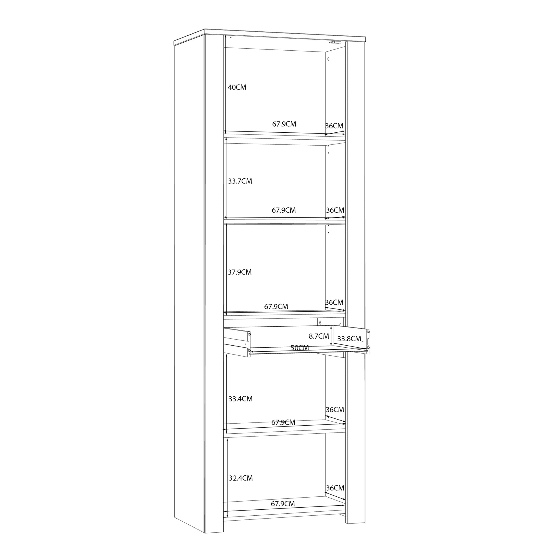 Cote | Furniture Bohol Display Cabinet Narrow (Inc. 2x LED Lights) - Oak & Navy Bohol, Display Cabinets 801bhlv712m348p10