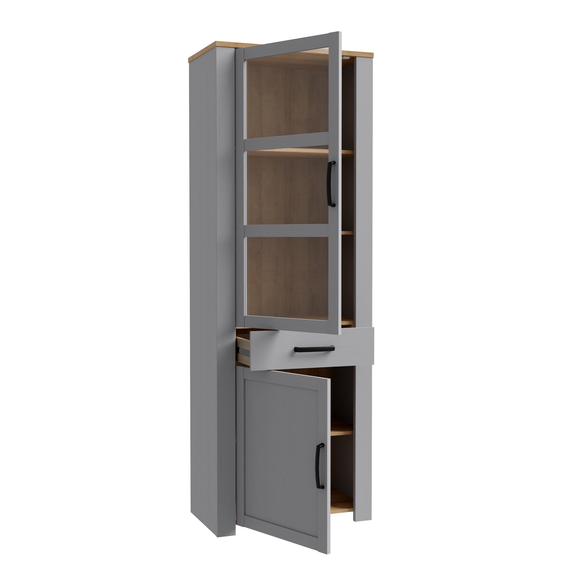 Cote | Furniture Bohol Display Cabinet, Narrow - Oak/Grey Bohol, Display Cabinets 801bhlv712-m478