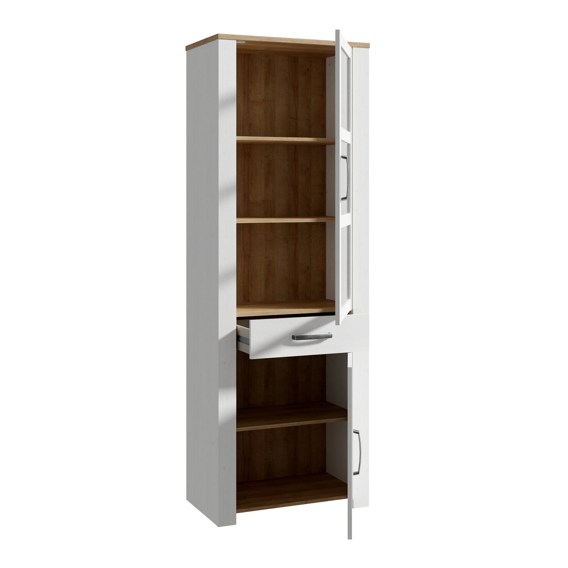 Cote | Furniture Bohol Display Cabinet Narrow (Inc. 2x LED Lights) - Oak & White Bohol, Display Cabinets 801bhlv712m482p12