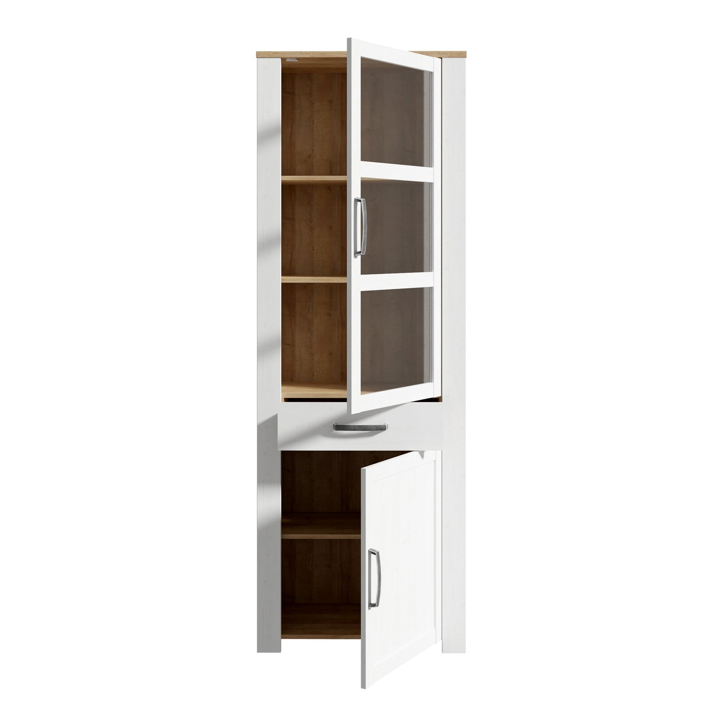 Cote | Furniture Bohol Display Cabinet Narrow (Inc. 2x LED Lights) - Oak & White Bohol, Display Cabinets 801bhlv712m482p12