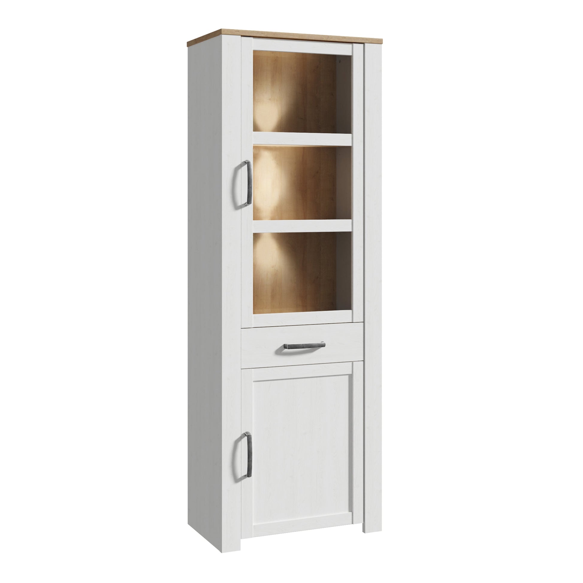 Cote | Furniture Bohol Display Cabinet Narrow (Inc. 2x LED Lights) - Oak & White Bohol, Display Cabinets 801bhlv712m482p12