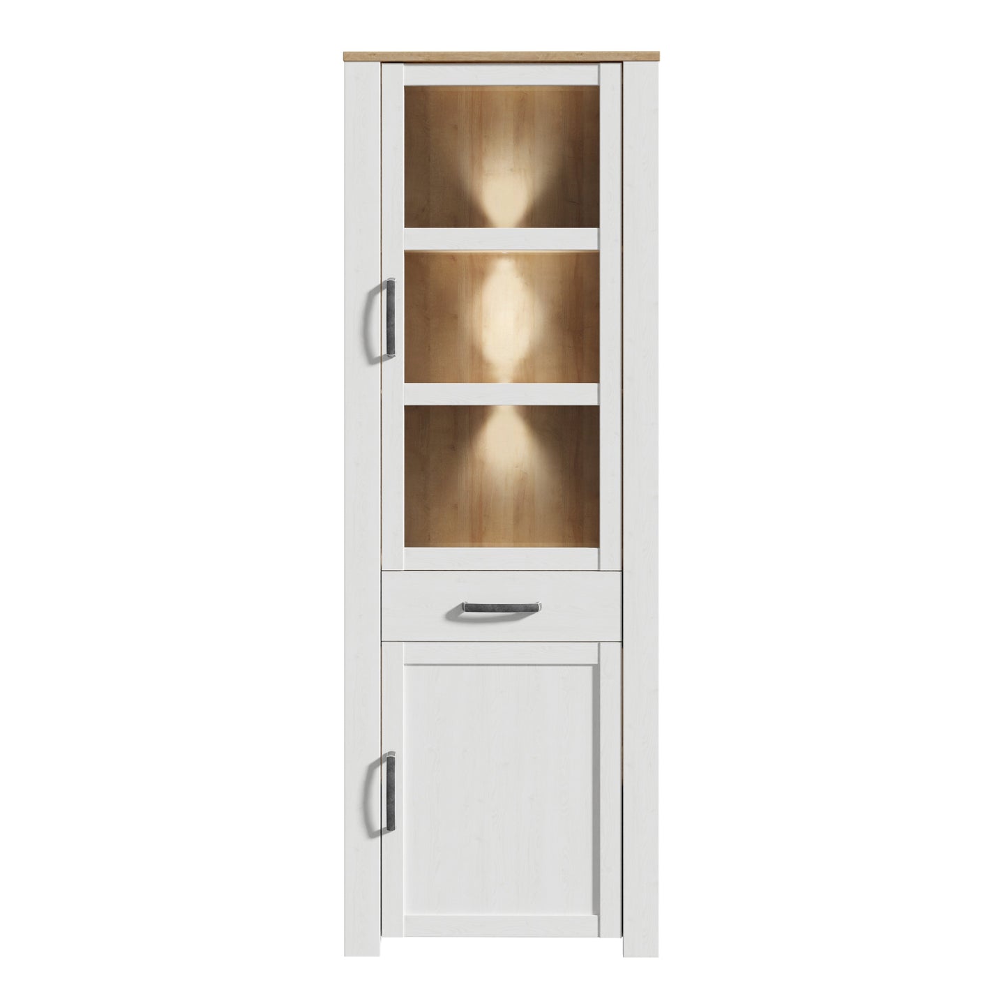 Cote | Furniture Bohol Display Cabinet Narrow (Inc. 2x LED Lights) - Oak & White Bohol, Display Cabinets 801bhlv712m482p12