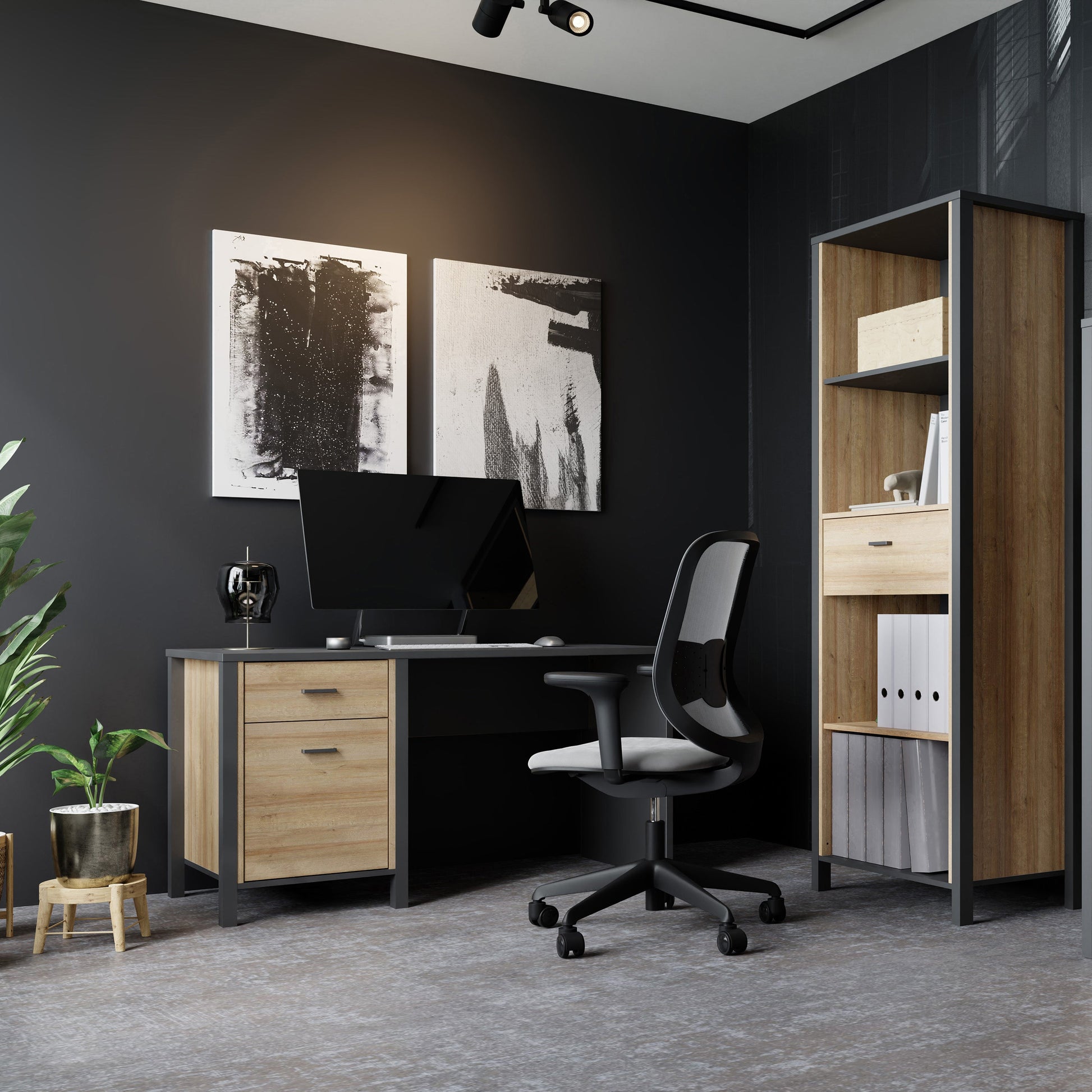 Cote | Furniture High Rock Desk, 1 Door + 1 Drawer - Black & Oak High Rock, Dressing Tables & Desks 801hrkb211l-m197