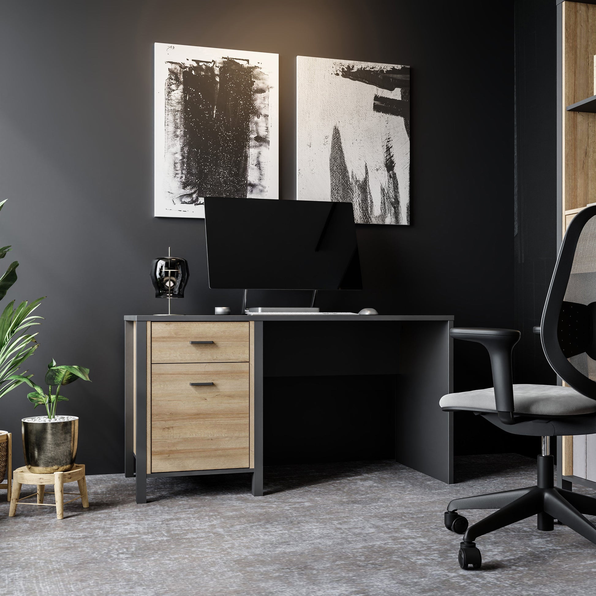 Cote | Furniture High Rock Desk, 1 Door + 1 Drawer - Black & Oak High Rock, Dressing Tables & Desks 801hrkb211l-m197