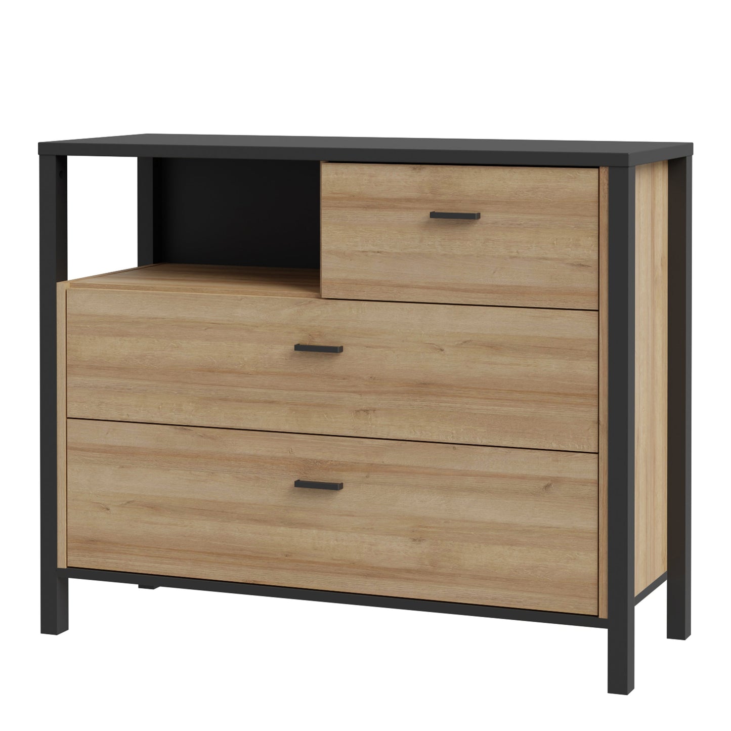 Cote | Furniture High Rock Chest of Drawers, 3 Drawer - Black & Oak High Rock, Chest of Drawers 801hrkk211-m197