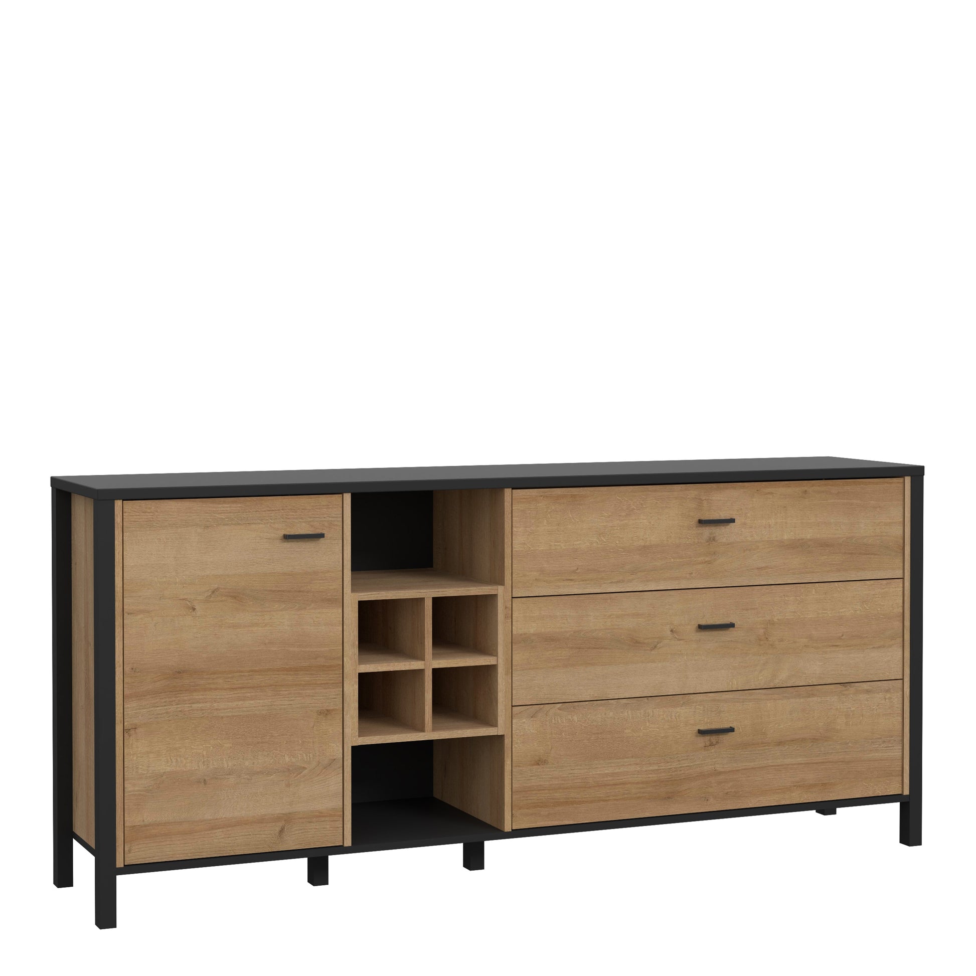 Cote | Furniture High Rock Sideboard, Large 1 Door, 3 Drawer + Cube Display Shelf - Black & Oak High Rock, Sideboards 801hrkk231-m197