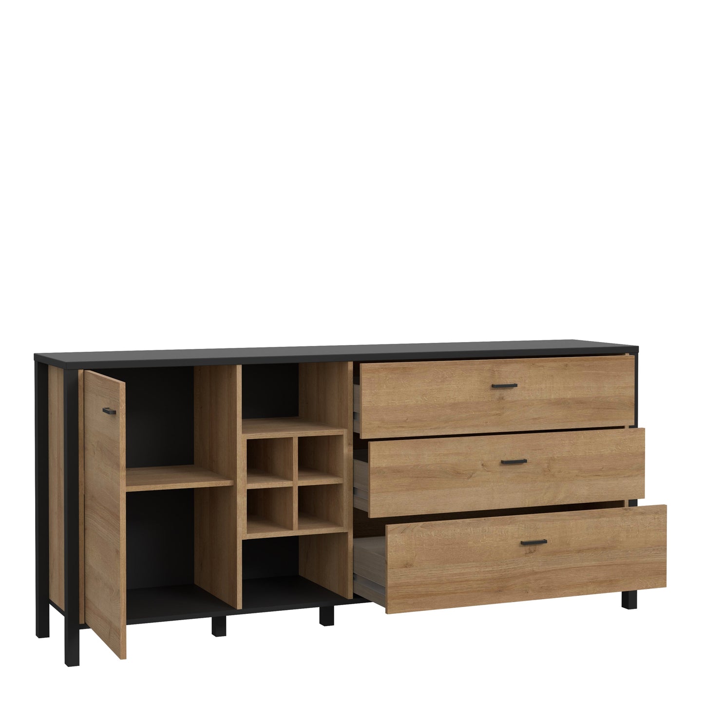 Cote | Furniture High Rock Sideboard, Large 1 Door, 3 Drawer + Cube Display Shelf - Black & Oak High Rock, Sideboards 801hrkk231-m197