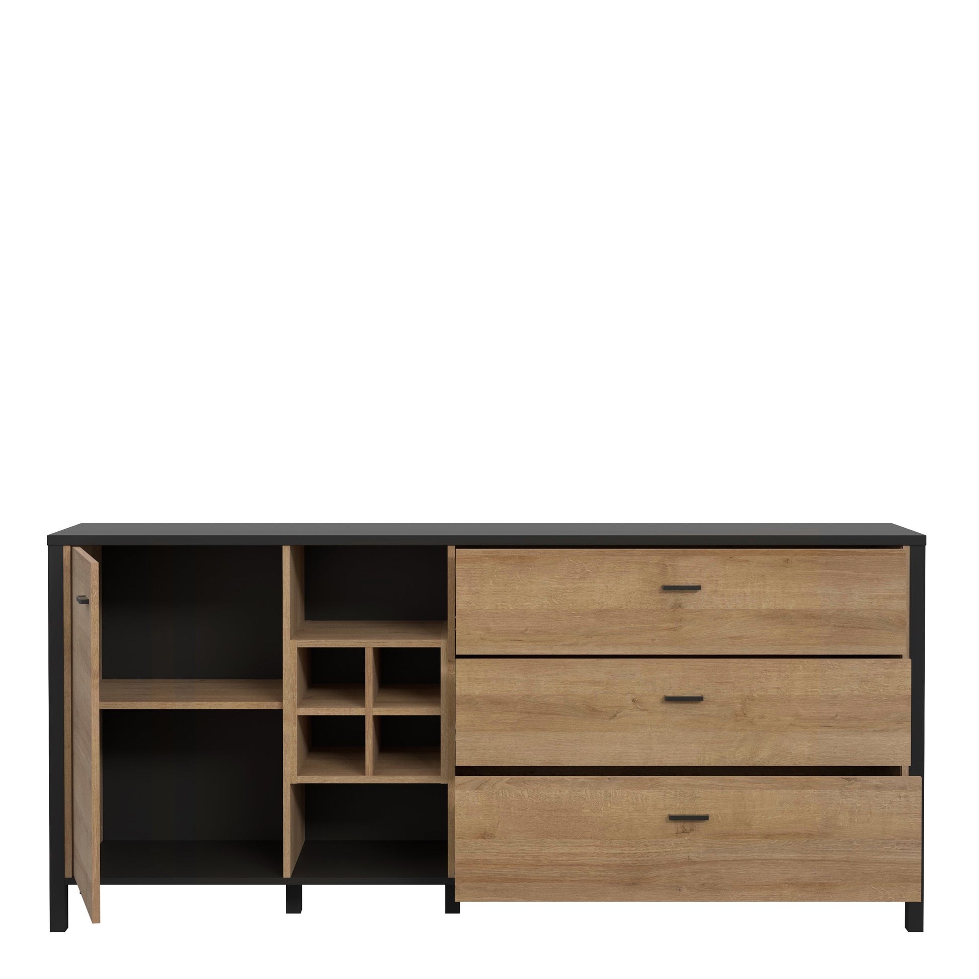 Cote | Furniture High Rock Sideboard, Large 1 Door, 3 Drawer + Cube Display Shelf - Black & Oak High Rock, Sideboards 801hrkk231-m197