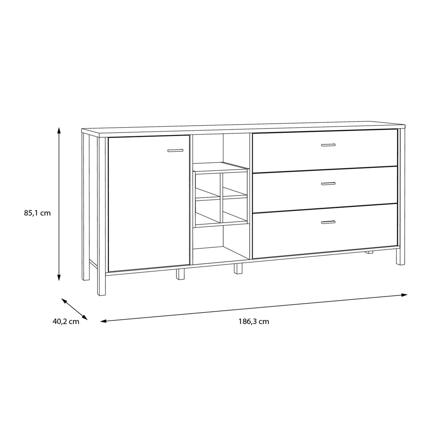 Cote | Furniture High Rock Sideboard, Large 1 Door, 3 Drawer + Cube Display Shelf - Black & Oak High Rock, Sideboards 801hrkk231-m197