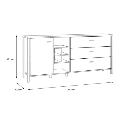 Cote | Furniture High Rock Sideboard, Large 1 Door, 3 Drawer + Cube Display Shelf - Black & Oak High Rock, Sideboards 801hrkk231-m197