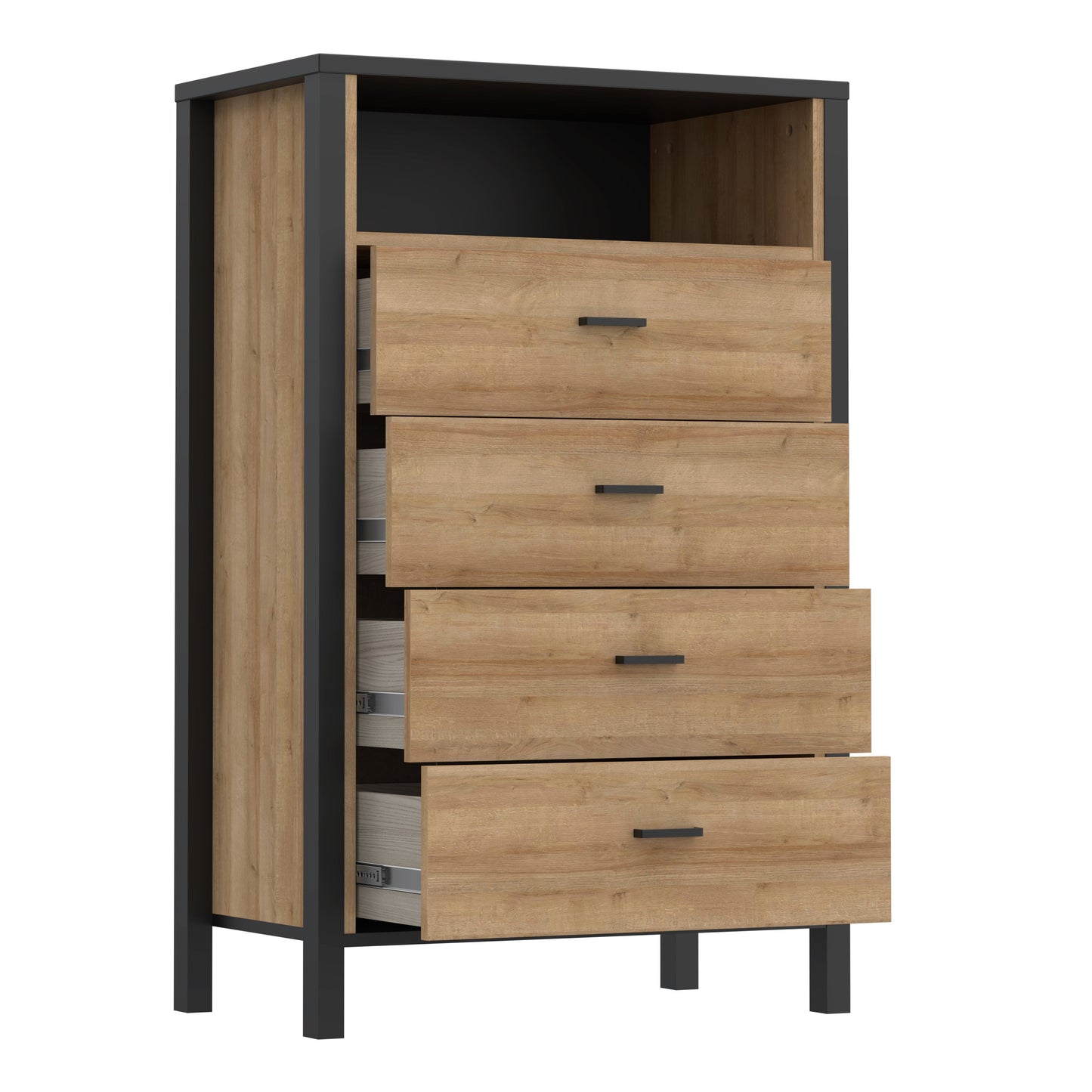 Cote | Furniture High Rock Chest of Drawers, 4 Drawer - Black & Oak High Rock, Chest of Drawers 801hrkk311-m197