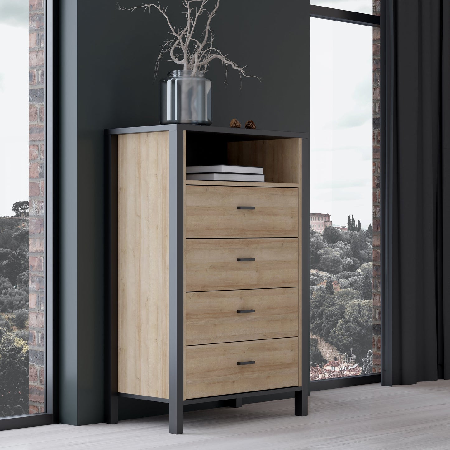 Cote | Furniture High Rock Chest of Drawers, 4 Drawer - Black & Oak High Rock, Chest of Drawers 801hrkk311-m197