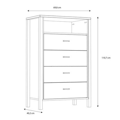 Cote | Furniture High Rock Chest of Drawers, 4 Drawer - Black & Oak High Rock, Chest of Drawers 801hrkk311-m197