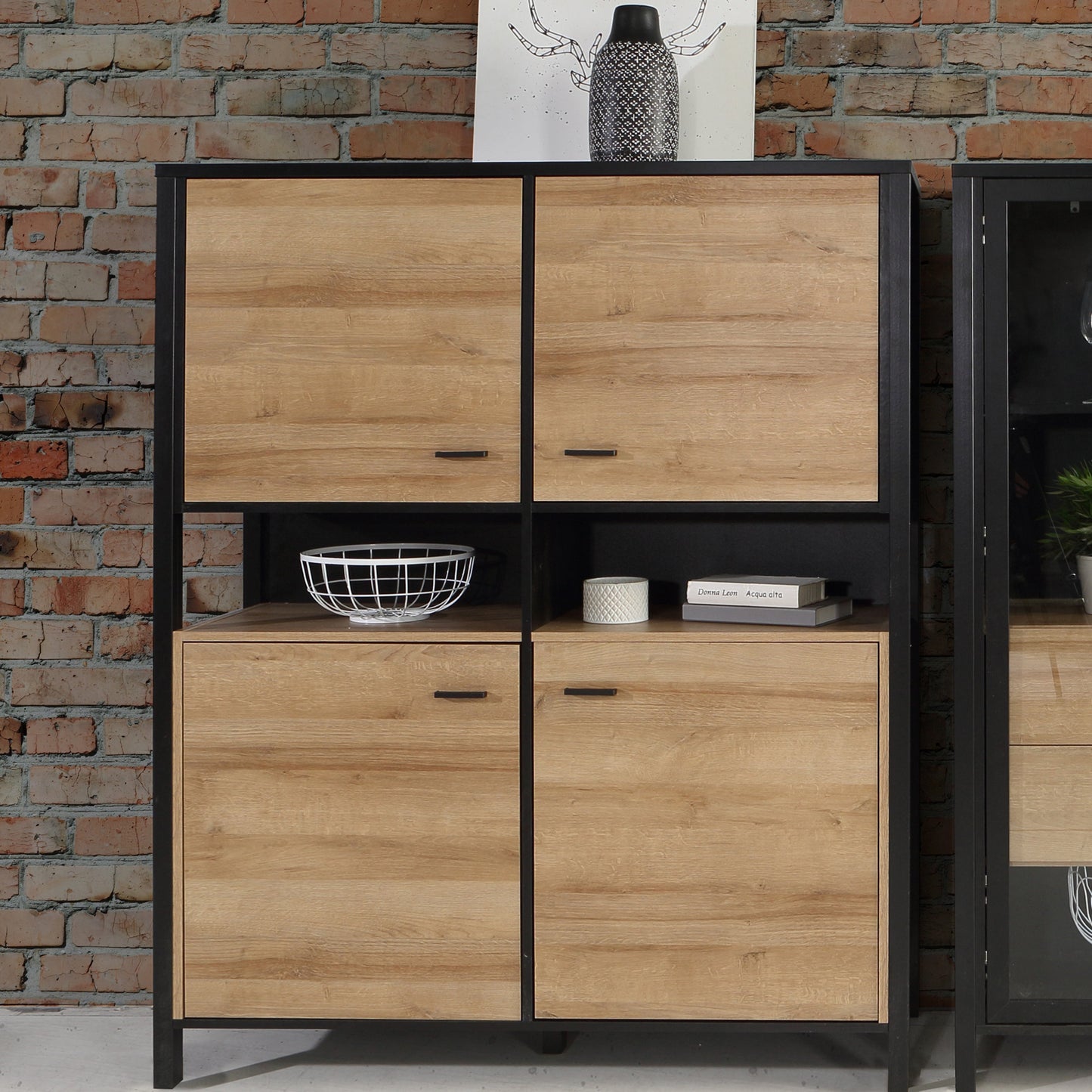 Cote | Furniture High Rock Display Cabinet, 4 Oak Doors - Black & Oak High Rock, Display Cabinets 801hrkk521-m197