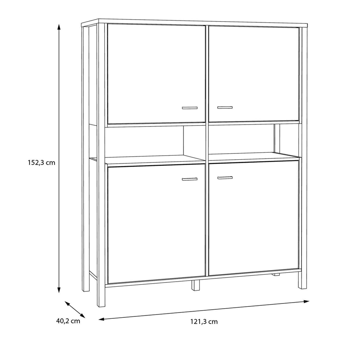 Cote | Furniture High Rock Display Cabinet, 4 Oak Doors - Black & Oak High Rock, Display Cabinets 801hrkk521-m197