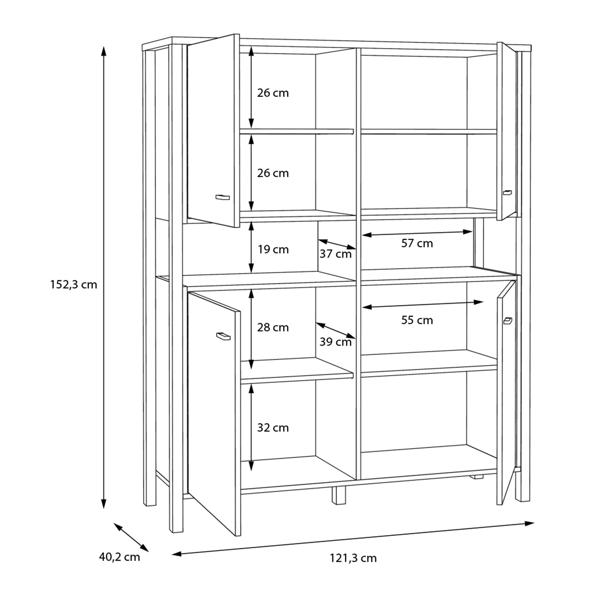 Cote | Furniture High Rock Display Cabinet, 4 Oak Doors - Black & Oak High Rock, Display Cabinets 801hrkk521-m197