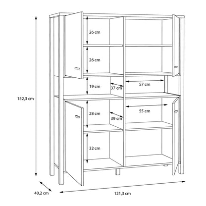 Cote | Furniture High Rock Display Cabinet, 4 Oak Doors - Black & Oak High Rock, Display Cabinets 801hrkk521-m197