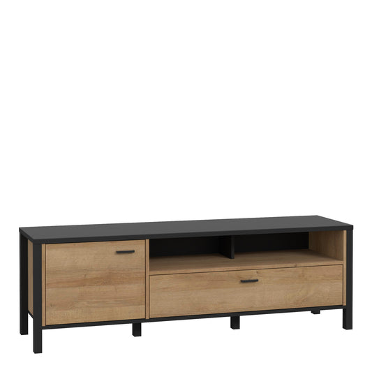 Cote | Furniture High Rock TV Unit, 1 Large Drawer + 2 Storage Sections - Black & Oak High Rock, TV Stands 801hrkt121-m197