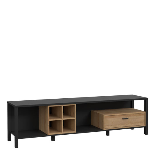 Cote | Furniture High Rock TV Unit, Wide, 1 Drawer + 4 Cube Display Shelf - Black & Oak High Rock, TV Stands 801hrkt141-m197