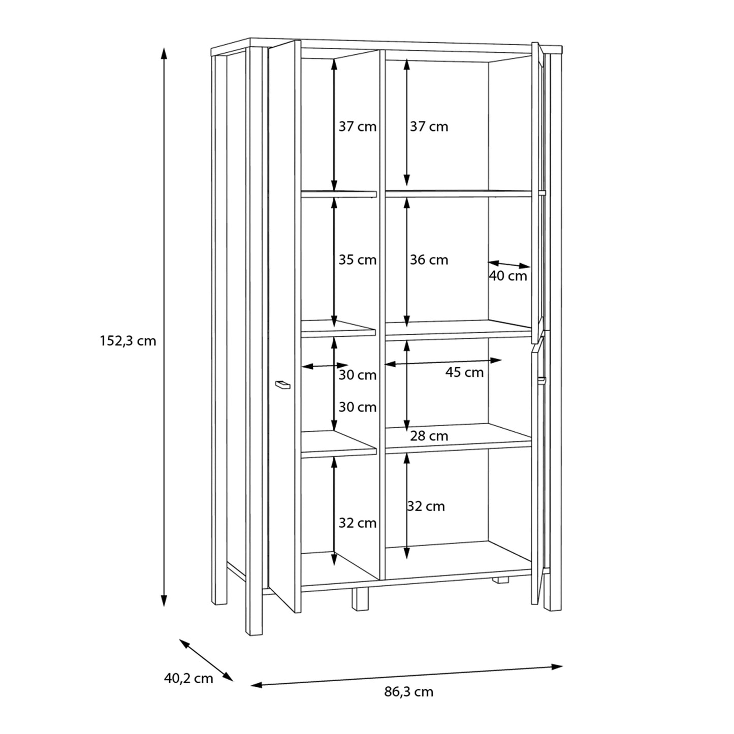 Cote | Furniture High Rock Small Display Cabinet, 1 Glazed Door + 2 Oak Doors -Black & Oak High Rock, Display Cabinets 801hrkv521-m197