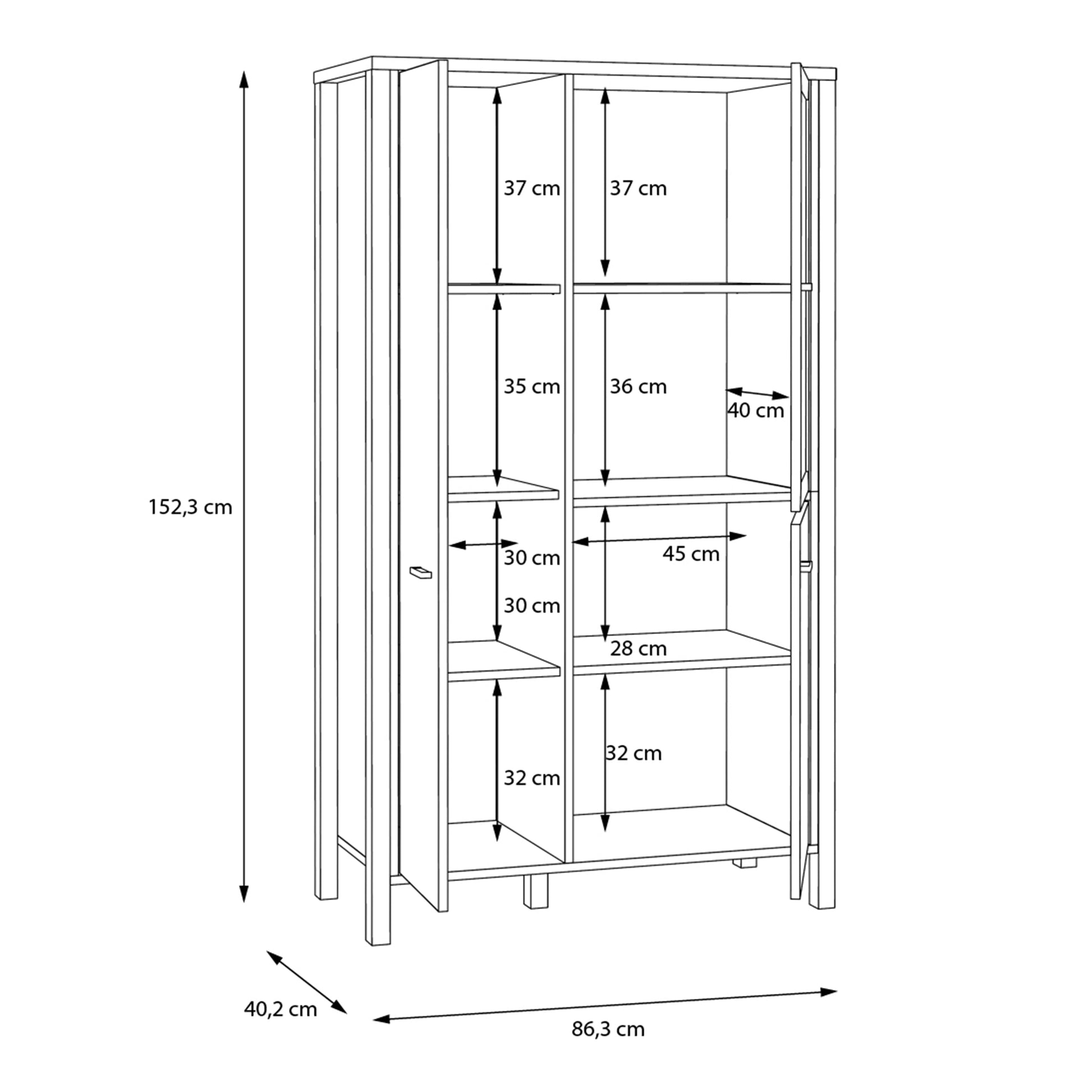 Cote | Furniture High Rock Small Display Cabinet, 1 Glazed Door + 2 Oak Doors -Black & Oak High Rock, Display Cabinets 801hrkv521-m197