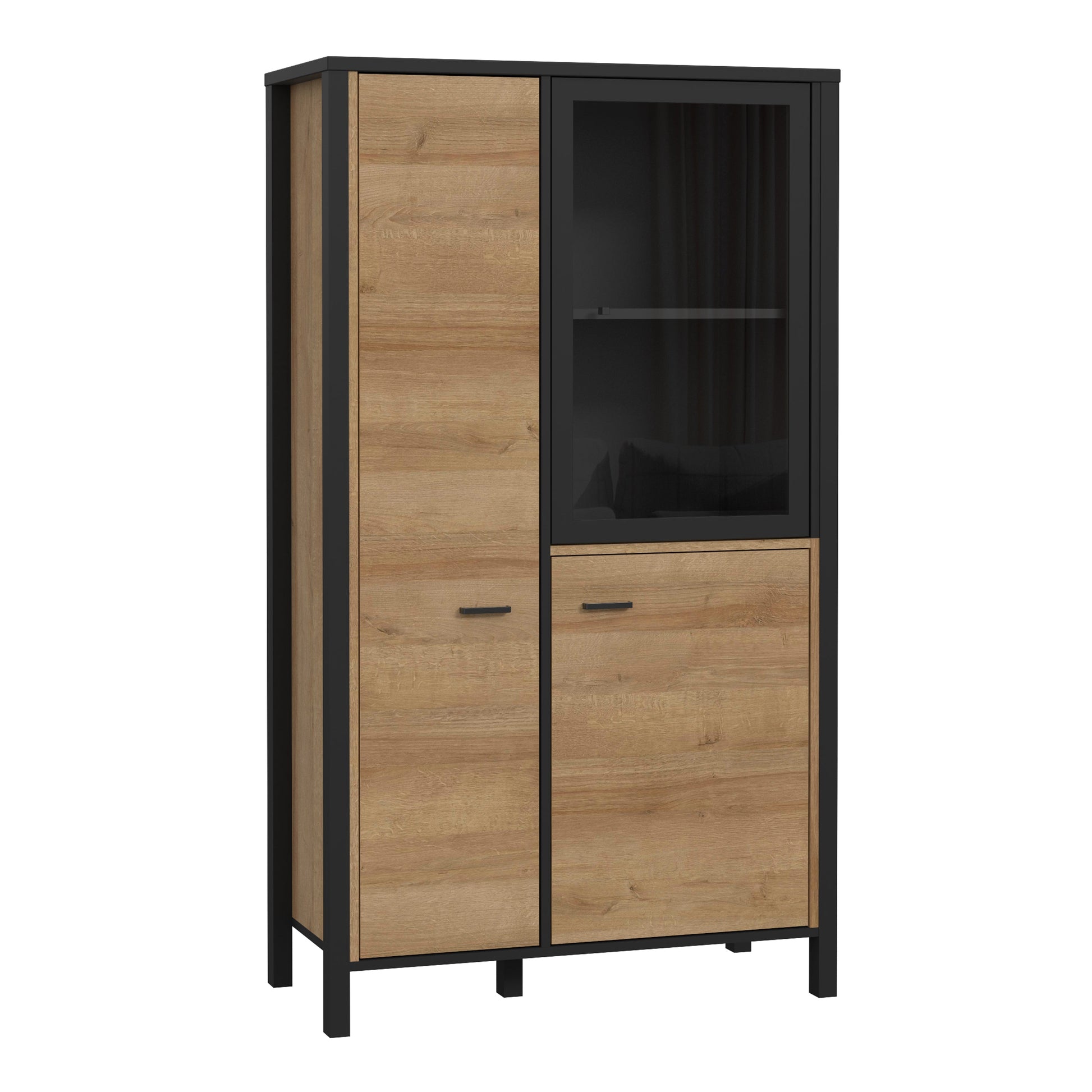 Cote | Furniture High Rock Small Display Cabinet, 1 Glazed Door + 2 Oak Doors -Black & Oak High Rock, Display Cabinets 801hrkv521-m197