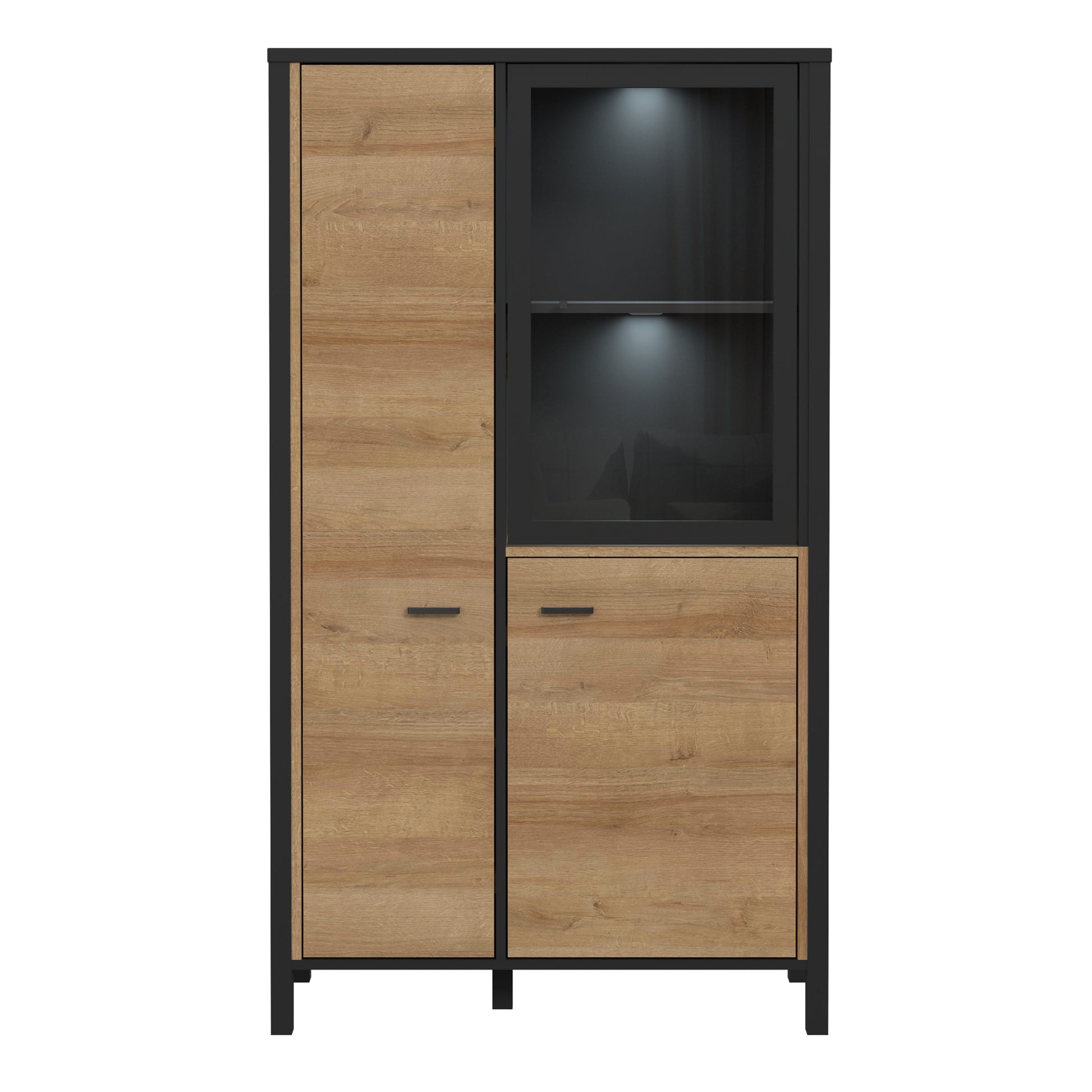 Cote | Furniture High Rock Small Display Cabinet, 1 Glazed Door + 2 Oak Doors -Black & Oak High Rock, Display Cabinets 801hrkv521-m197