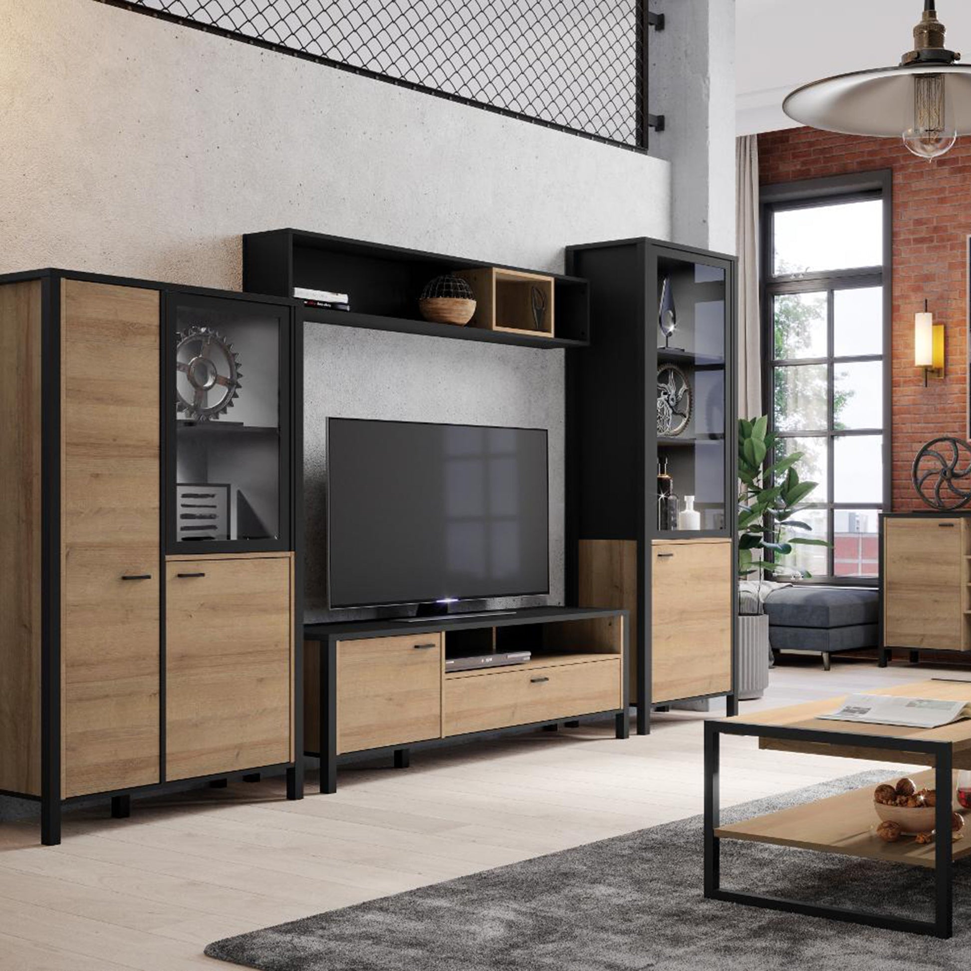 Cote | Furniture High Rock Small Display Cabinet, 1 Glazed Door + 2 Oak Doors -Black & Oak High Rock, Display Cabinets 801hrkv521-m197