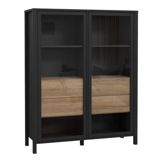 Cote | Furniture High Rock Display Cabinet, Extra Wide, 2 Glazed Doors +  4 Push Open Drawers - Black & Oak High Rock, Display Cabinets 801hrkv522-m197