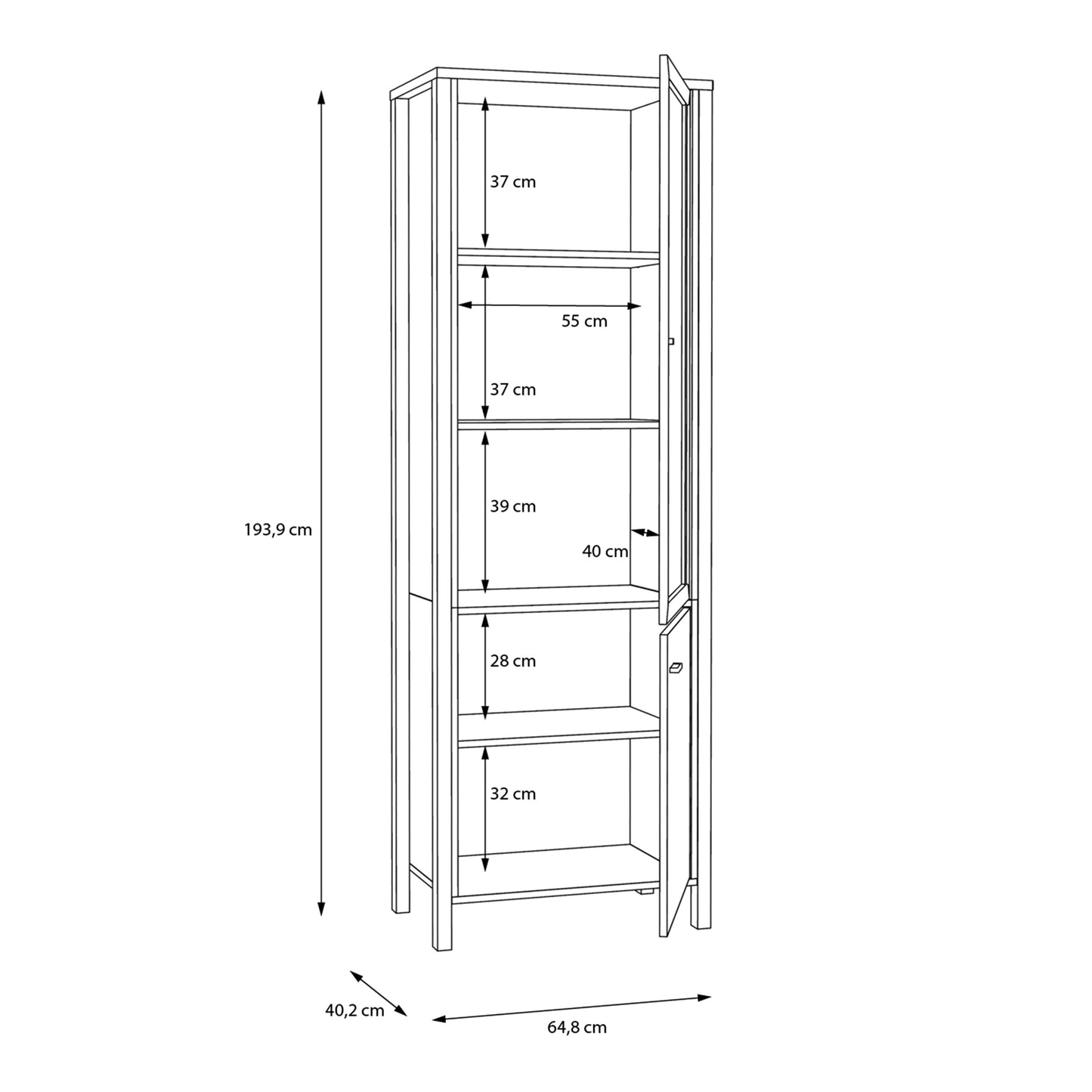 Cote | Furniture High Rock Display Cabinet, 1 Glazed Door + 1 Oak Door - Black & Oak High Rock, Display Cabinets 801hrkv711-m197