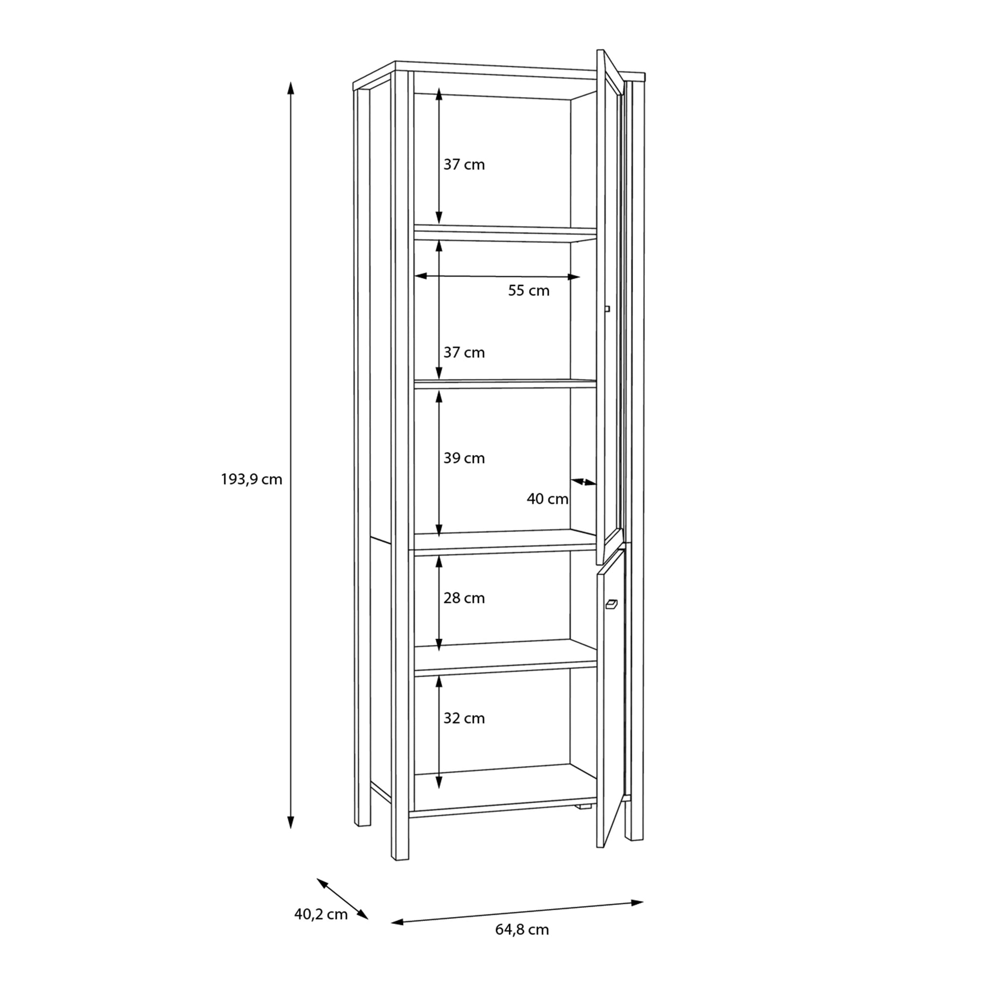 Cote | Furniture High Rock Display Cabinet, 1 Glazed Door + 1 Oak Door - Black & Oak High Rock, Display Cabinets 801hrkv711-m197