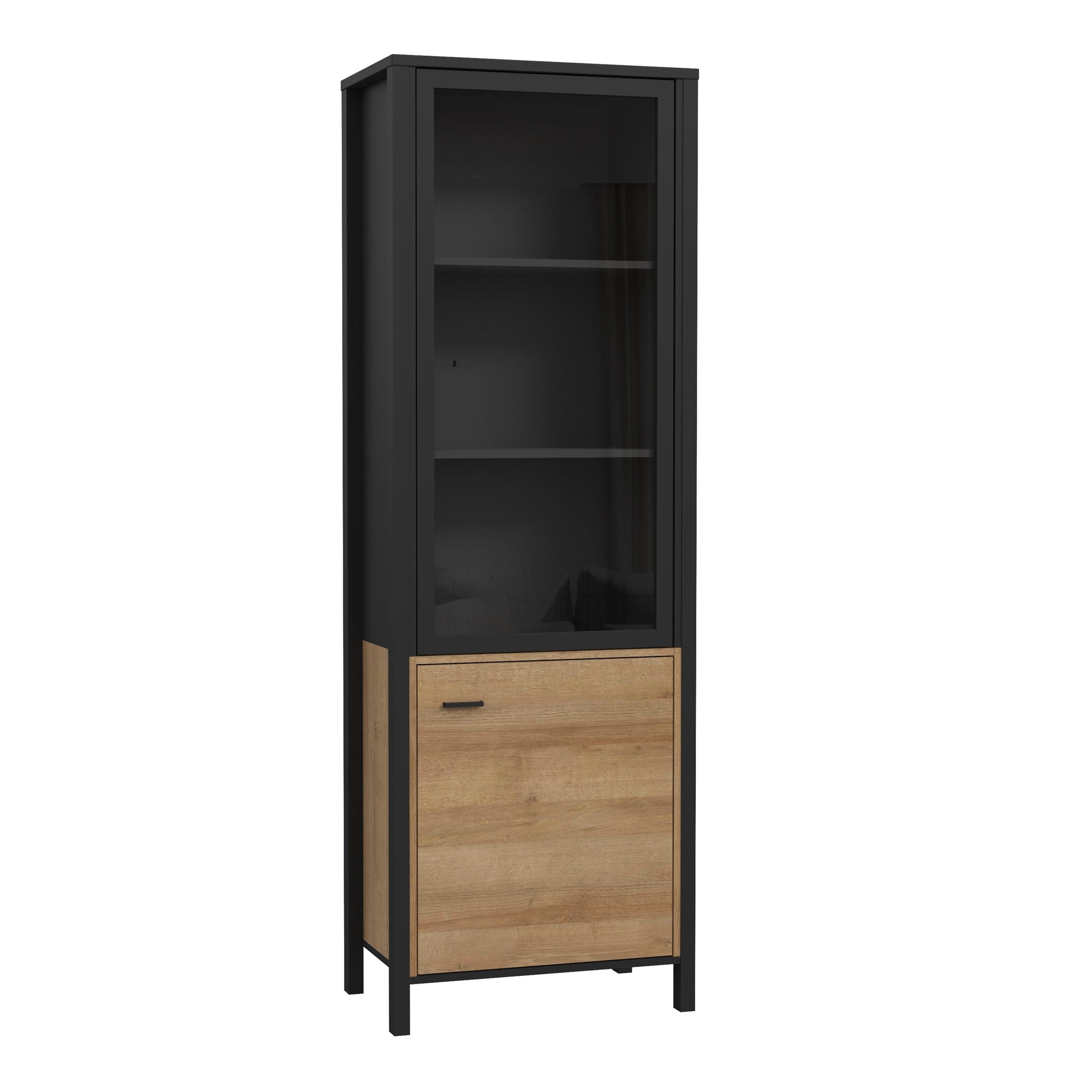 Cote | Furniture High Rock Display Cabinet, 1 Glazed Door + 1 Oak Door - Black & Oak High Rock, Display Cabinets 801hrkv711-m197