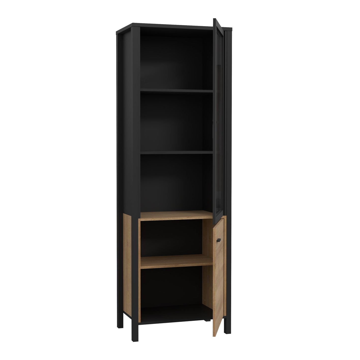 Cote | Furniture High Rock Display Cabinet, 1 Glazed Door + 1 Oak Door - Black & Oak High Rock, Display Cabinets 801hrkv711-m197