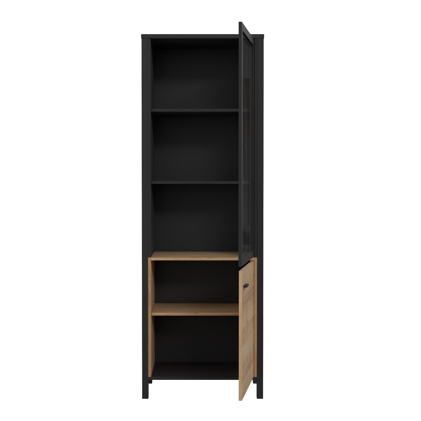 Cote | Furniture High Rock Display Cabinet, 1 Glazed Door + 1 Oak Door - Black & Oak High Rock, Display Cabinets 801hrkv711-m197