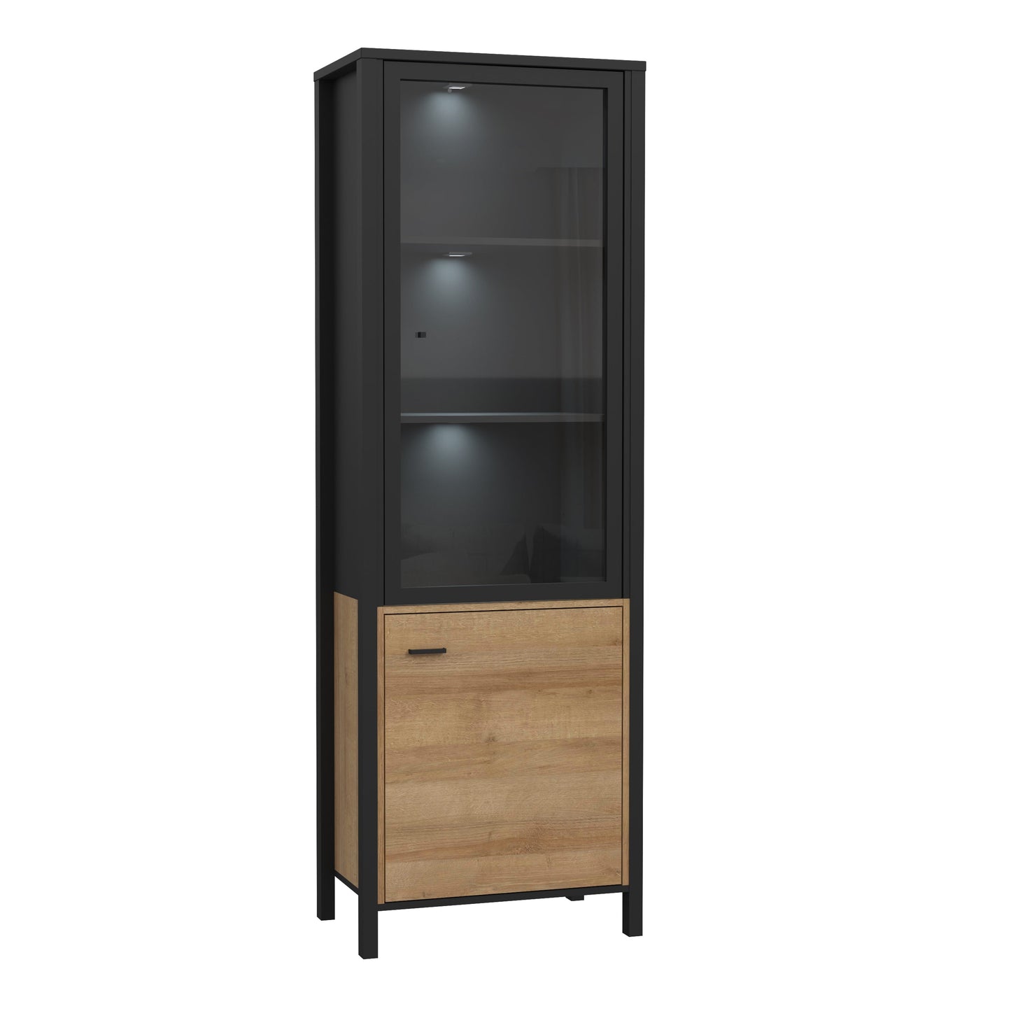 Cote | Furniture High Rock Display Cabinet, 1 Glazed Door + 1 Oak Door - Black & Oak High Rock, Display Cabinets 801hrkv711-m197