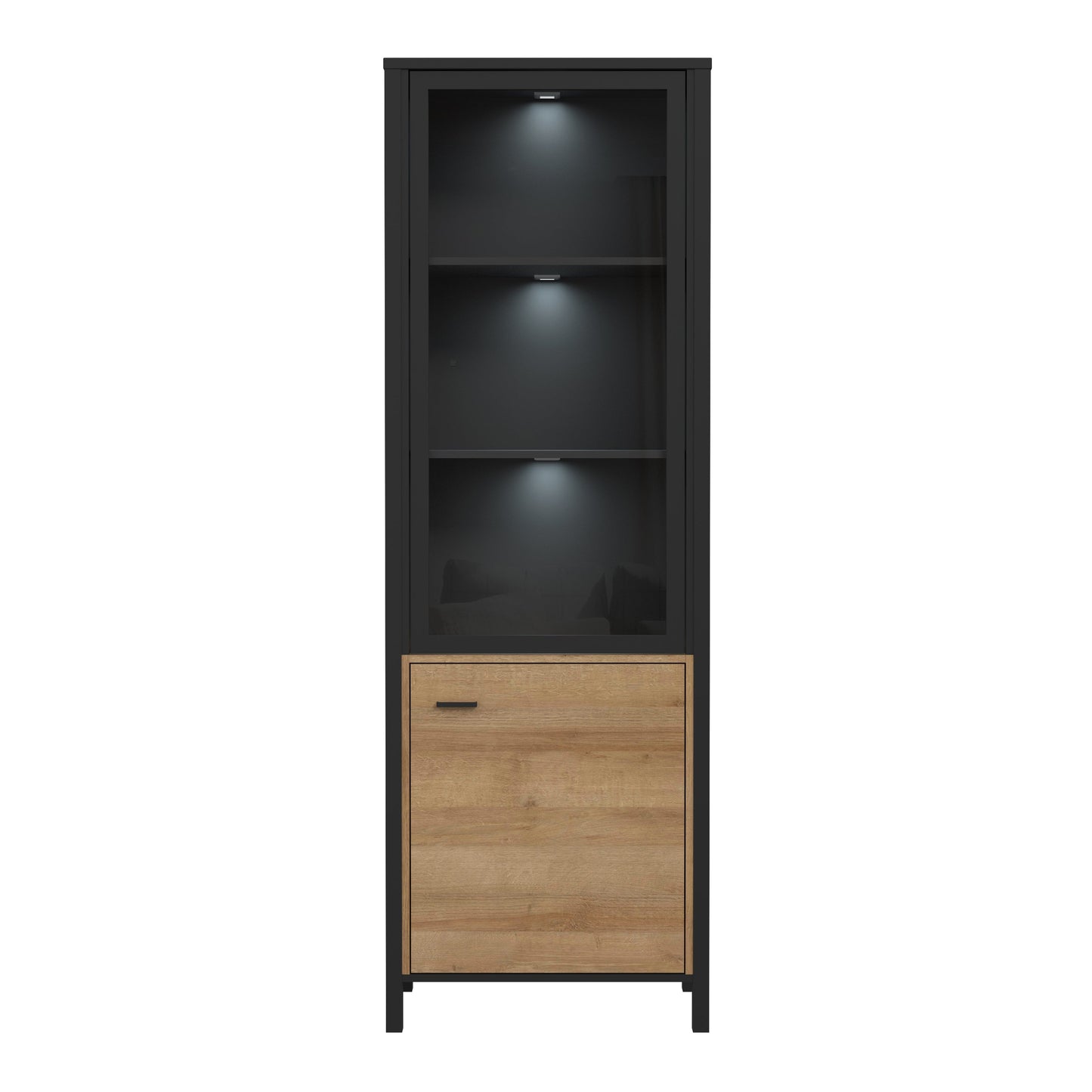 Cote | Furniture High Rock Display Cabinet, 1 Glazed Door + 1 Oak Door - Black & Oak High Rock, Display Cabinets 801hrkv711-m197