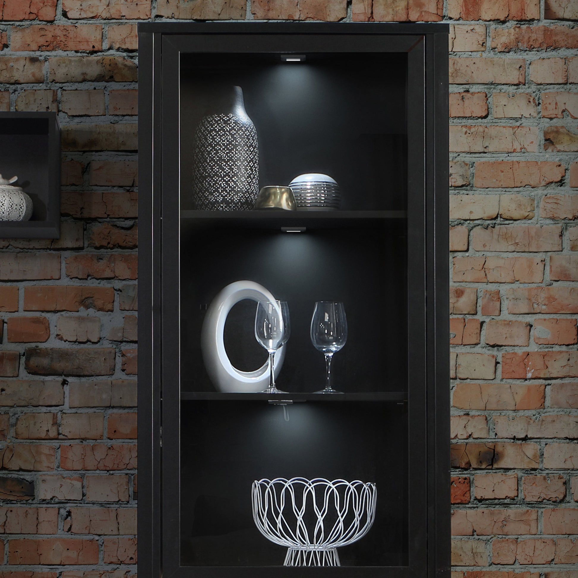 Cote | Furniture High Rock Display Cabinet, 1 Glazed Door + 1 Oak Door - Black & Oak High Rock, Display Cabinets 801hrkv711-m197