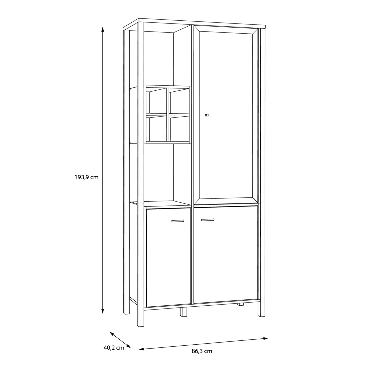 Cote | Furniture High Rock Display Cabinet, 2 Glazed Doors +  2 Oak Doors + 4 Cube Display Shelf - Black & Oak High Rock, Display Cabinets 801hrkv721r-m197