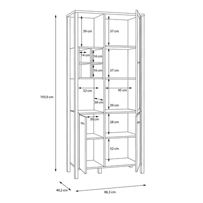 Cote | Furniture High Rock Display Cabinet, 2 Glazed Doors +  2 Oak Doors + 4 Cube Display Shelf - Black & Oak High Rock, Display Cabinets 801hrkv721r-m197