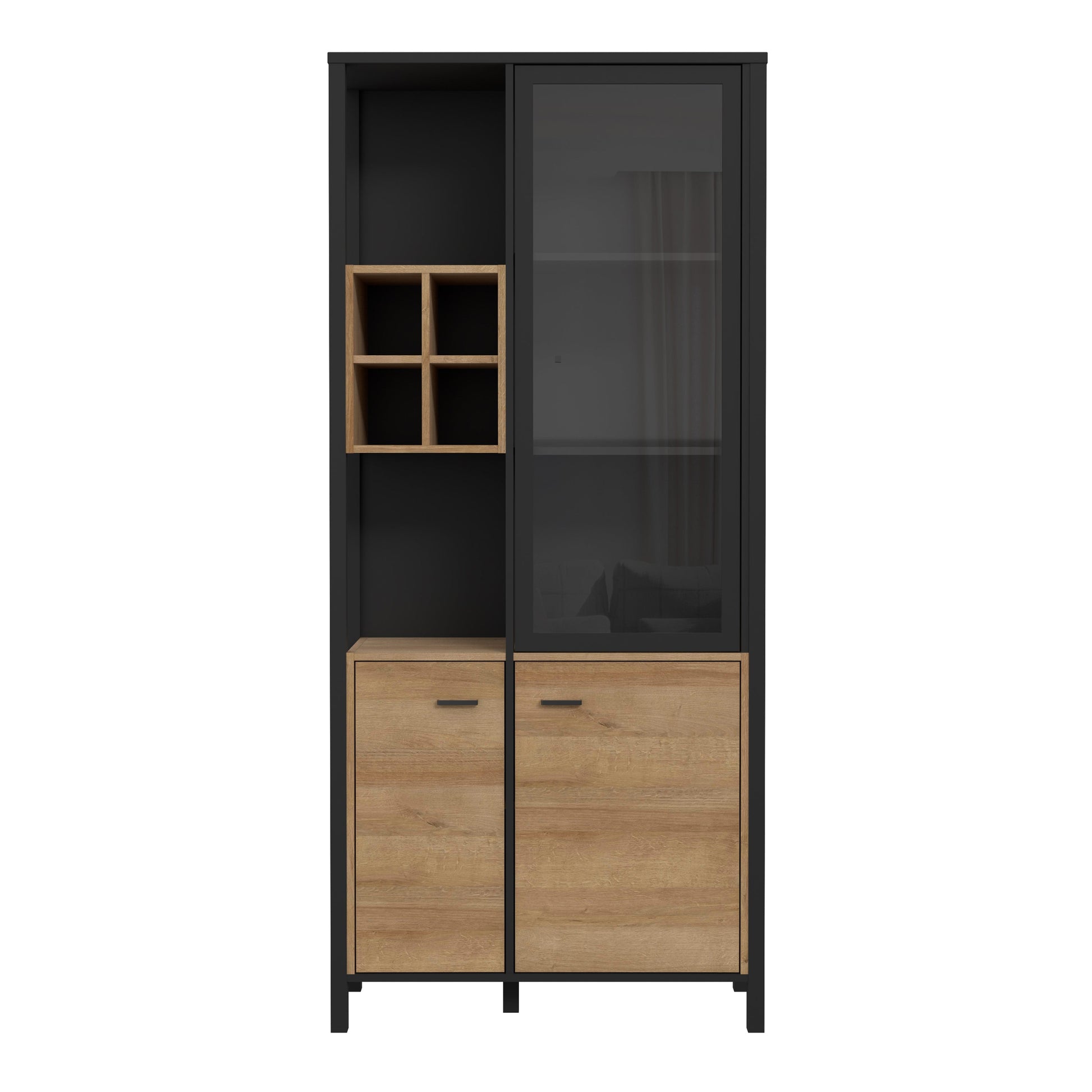 Cote | Furniture High Rock Display Cabinet, 2 Glazed Doors +  2 Oak Doors + 4 Cube Display Shelf - Black & Oak High Rock, Display Cabinets 801hrkv721r-m197