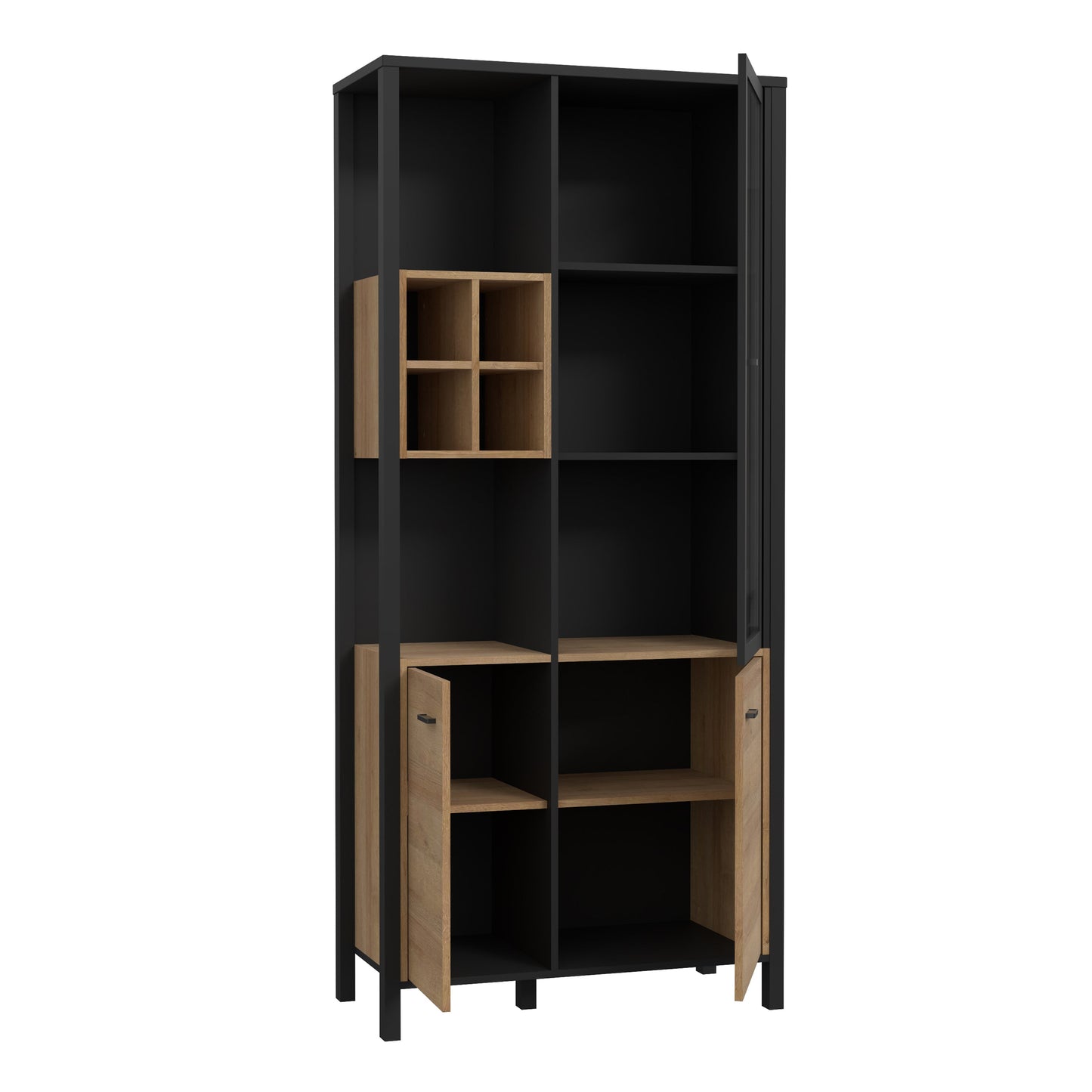 Cote | Furniture High Rock Display Cabinet, 2 Glazed Doors +  2 Oak Doors + 4 Cube Display Shelf - Black & Oak High Rock, Display Cabinets 801hrkv721r-m197