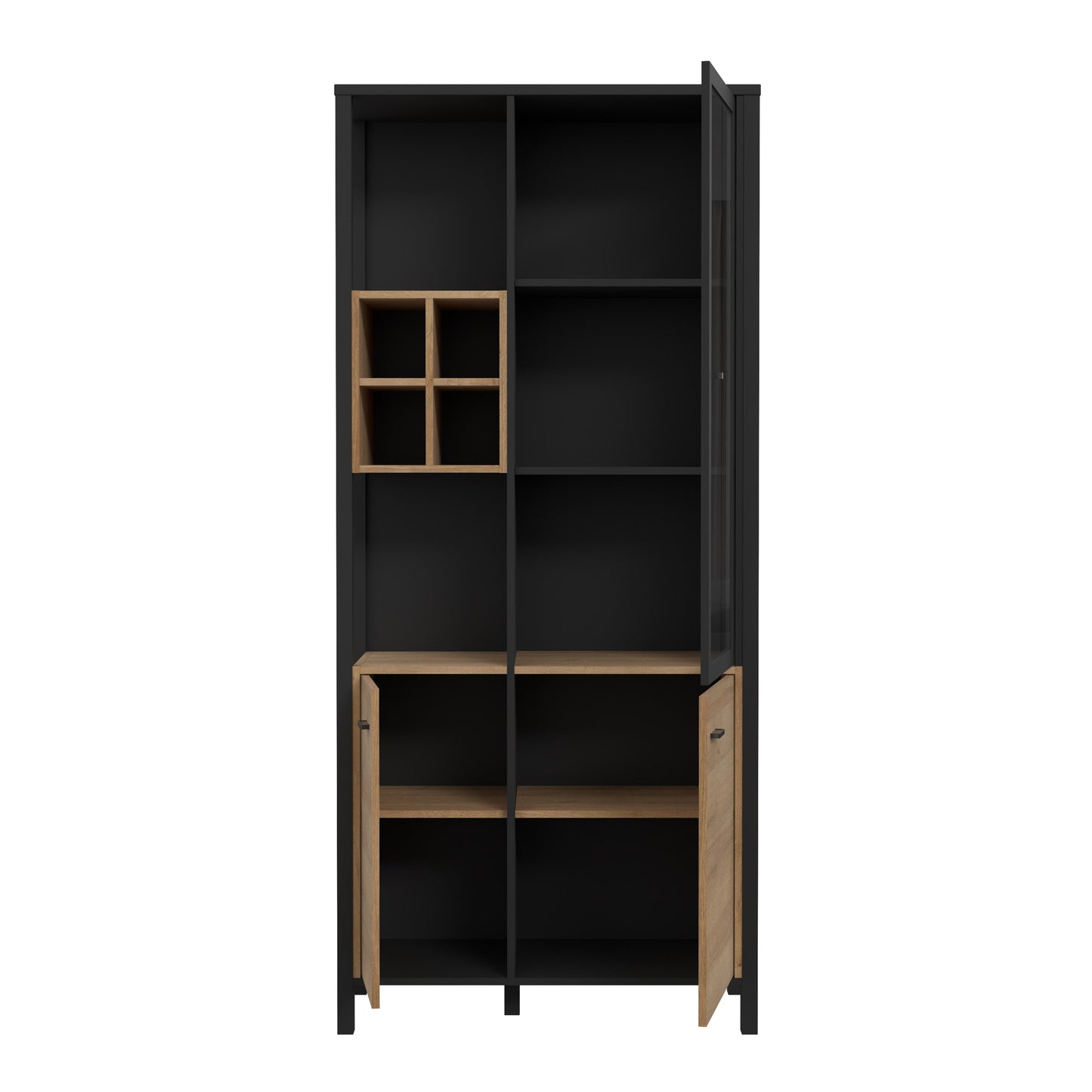 Cote | Furniture High Rock Display Cabinet, 2 Glazed Doors +  2 Oak Doors + 4 Cube Display Shelf - Black & Oak High Rock, Display Cabinets 801hrkv721r-m197