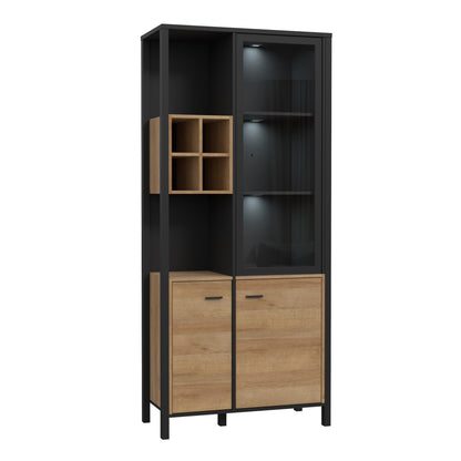 Cote | Furniture High Rock Display Cabinet, 2 Glazed Doors +  2 Oak Doors + 4 Cube Display Shelf - Black & Oak High Rock, Display Cabinets 801hrkv721r-m197