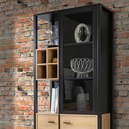 Cote | Furniture High Rock Display Cabinet, 2 Glazed Doors +  2 Oak Doors + 4 Cube Display Shelf - Black & Oak High Rock, Display Cabinets 801hrkv721r-m197